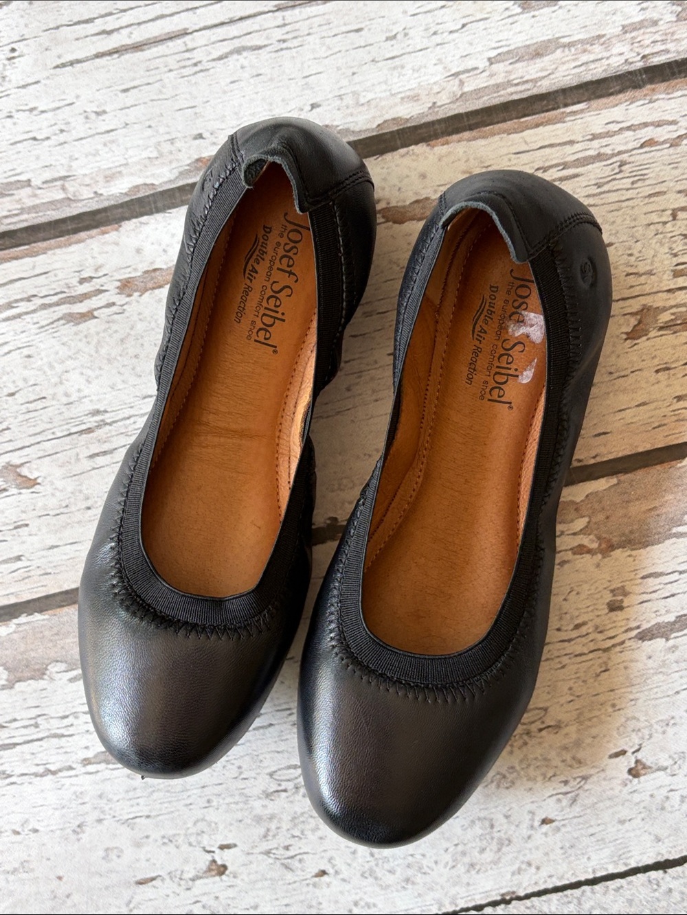 Josef Seibel Black Leather Slip-On Ballet Flats